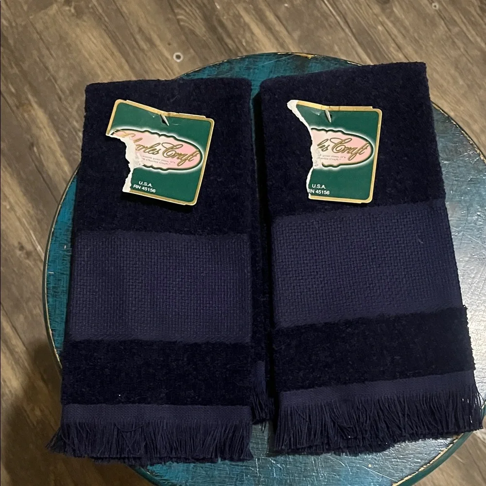 Charles Craft Navy FingerTip Cross Stitch Towels - Set of 2